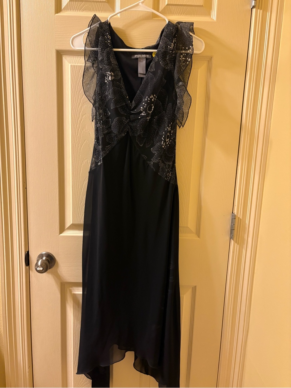 Bisou Bisou Black Lace-Embellished High-Low Evening Dress